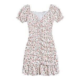 Romwe women mini dress cherry girl ditsy floral ruched ruffle hem romantic S (4)